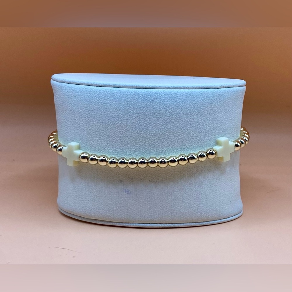 14K Gold Filled Beaded Bracelet with Cream Accents; non tarnish;
